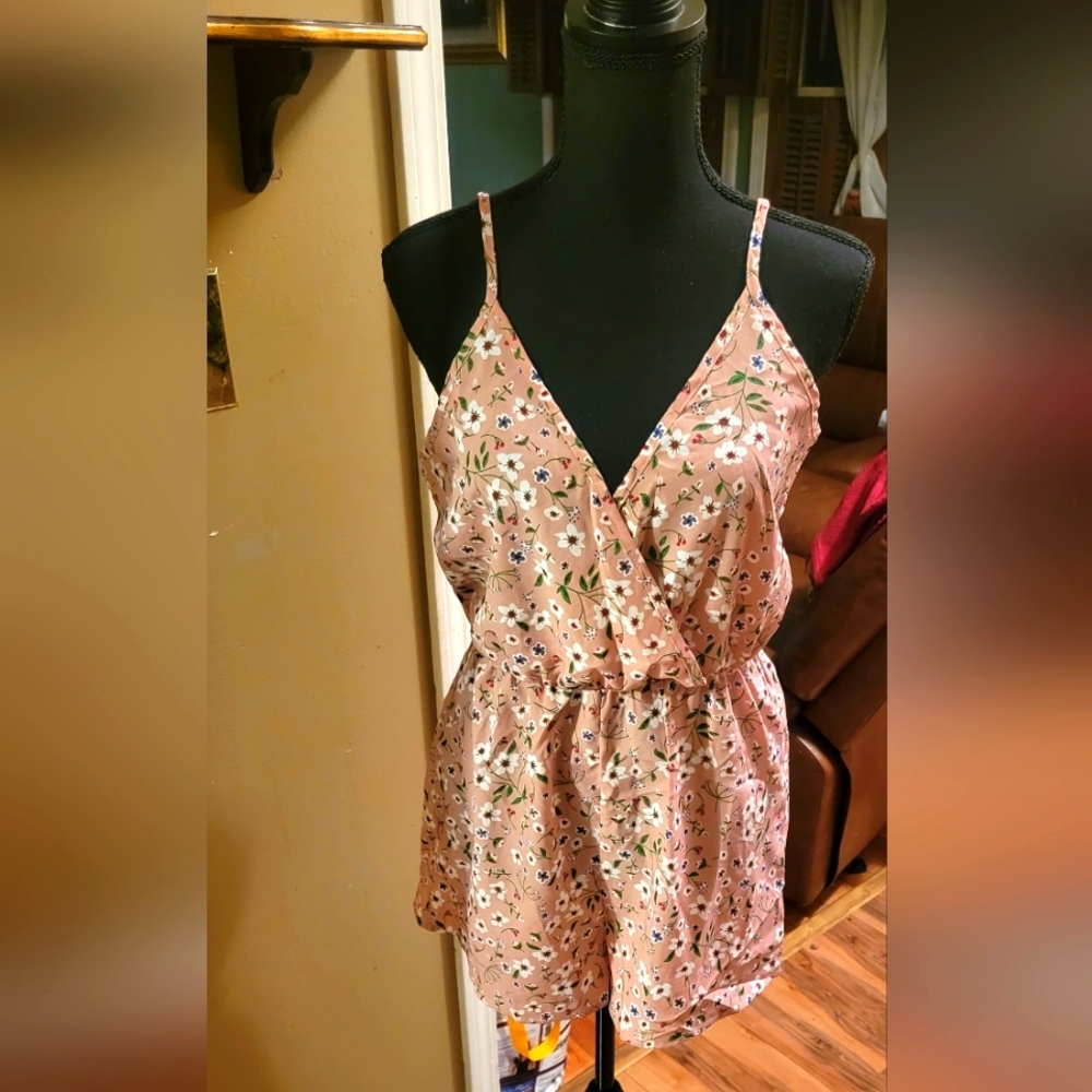 Shein Dusty Pink Wrap Floral Jumpsuit/Romper